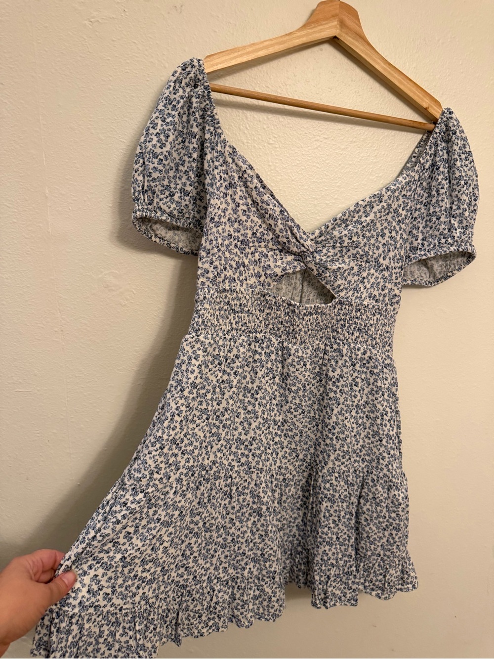 American Eagle Outfitters Blue Floral Tie-Front Mini Dress - Picture 3 of 7